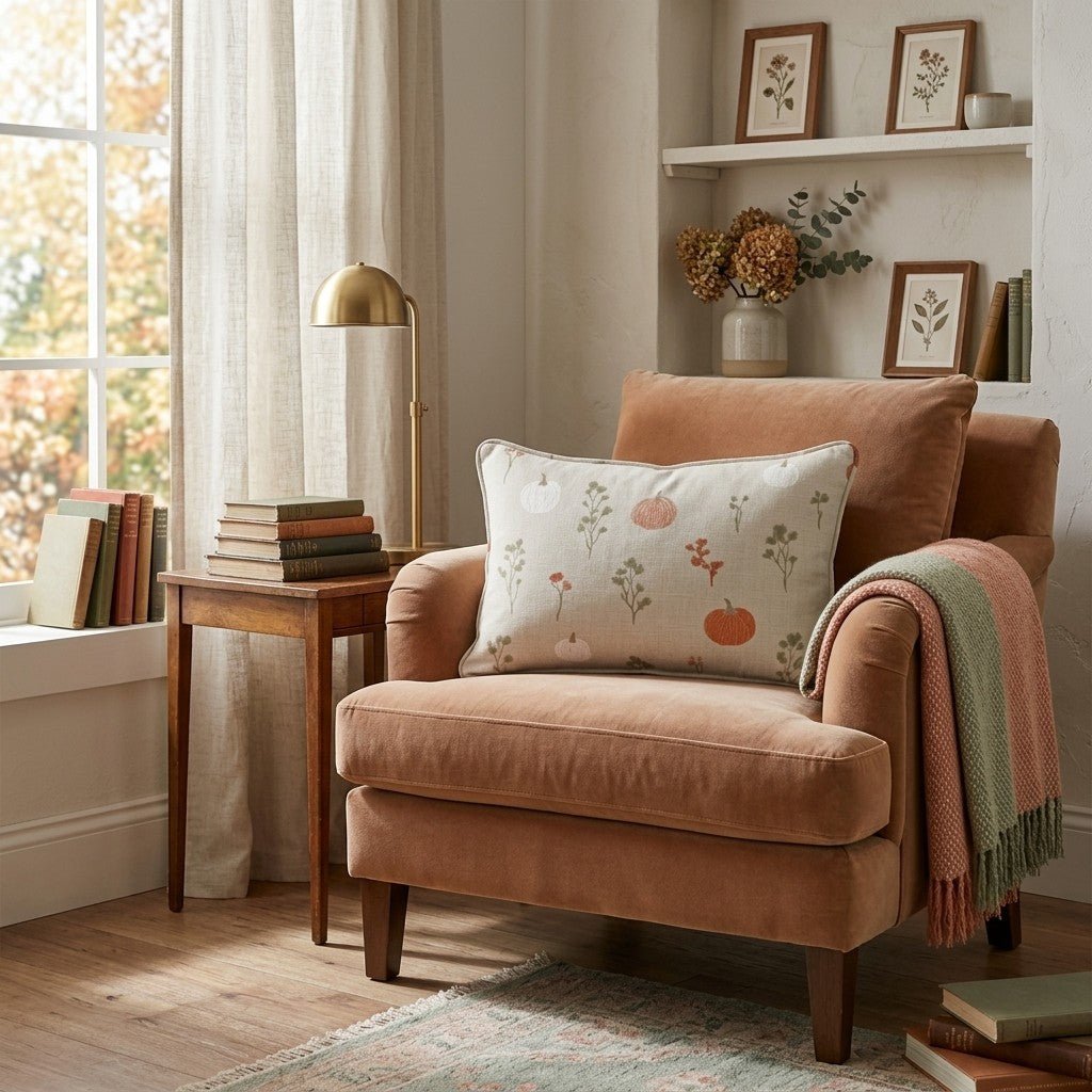 Pumpkin Sprig Ditsy Throw Pillow - Hillcroft Home