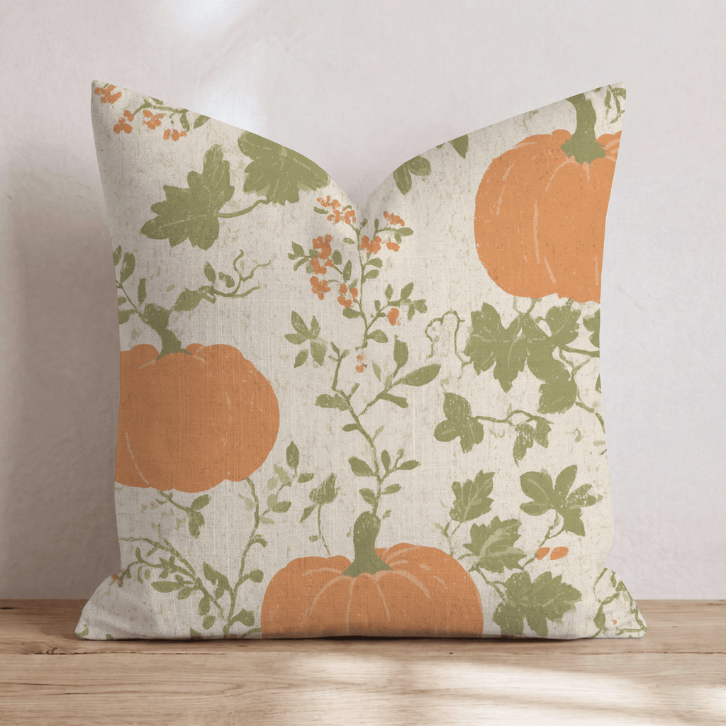 Pumpkin Vine Toile Throw Pillow - Hillcroft Home