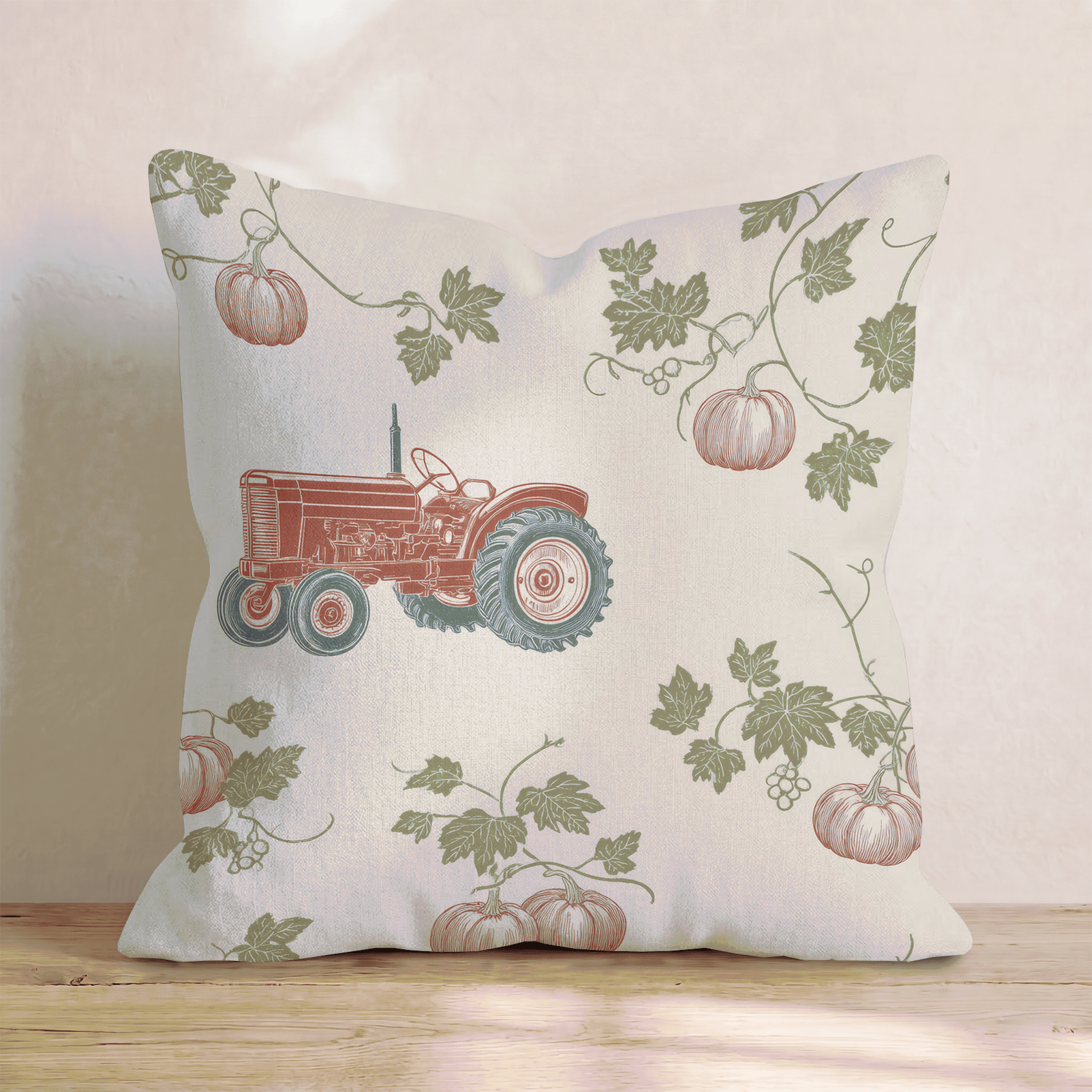 Pumpkin Vine Tractor Toile Throw Pillow - Hillcroft Home