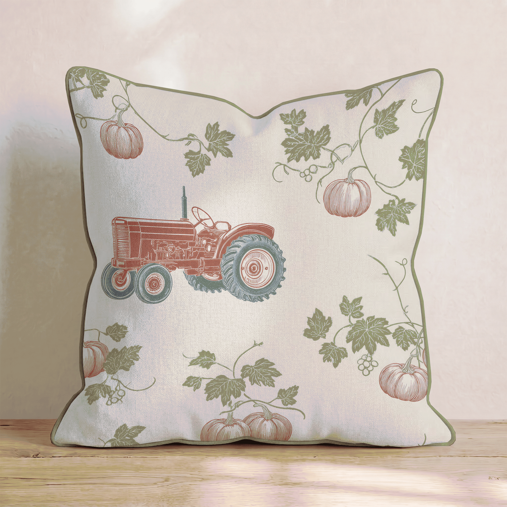 Pumpkin Vine Tractor Toile Throw Pillow - Hillcroft Home