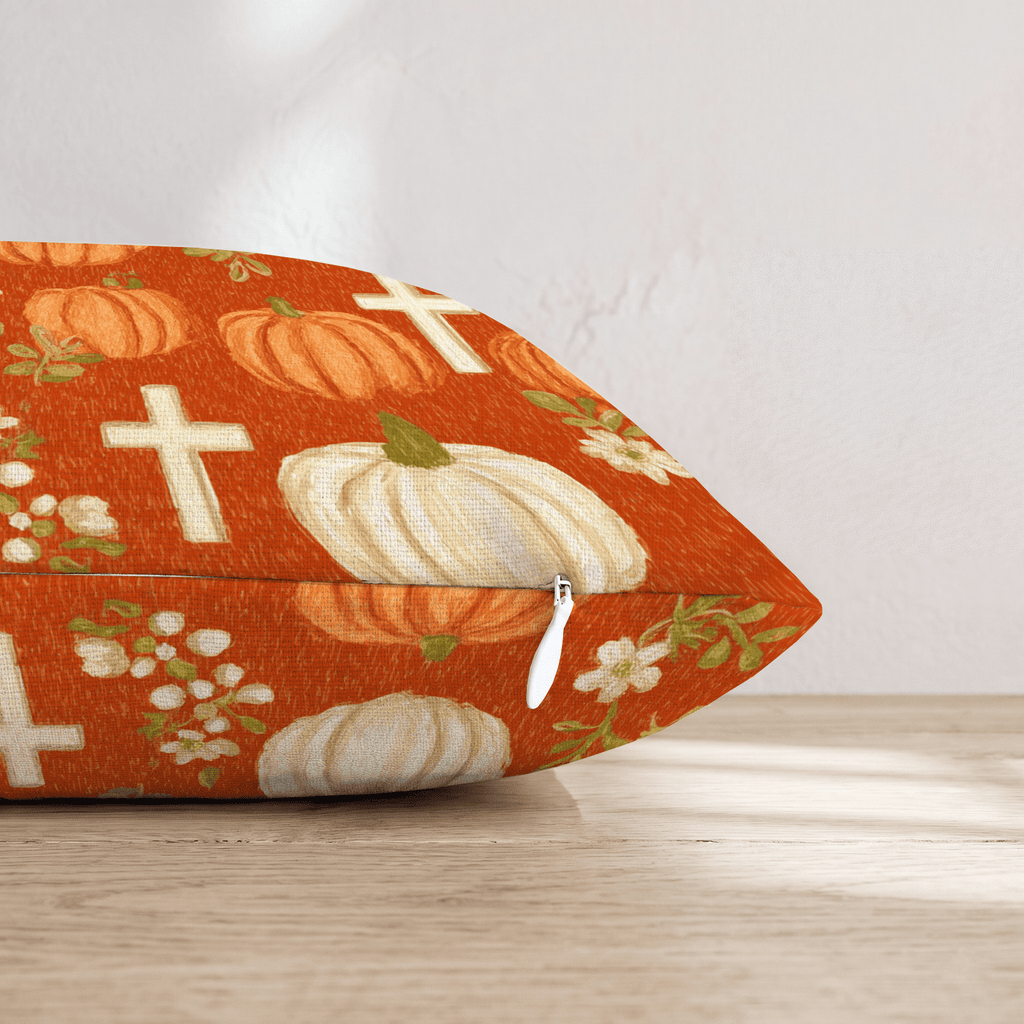 Pumpkins, Crosses & Blossoms Throw Pillow - Hillcroft Home