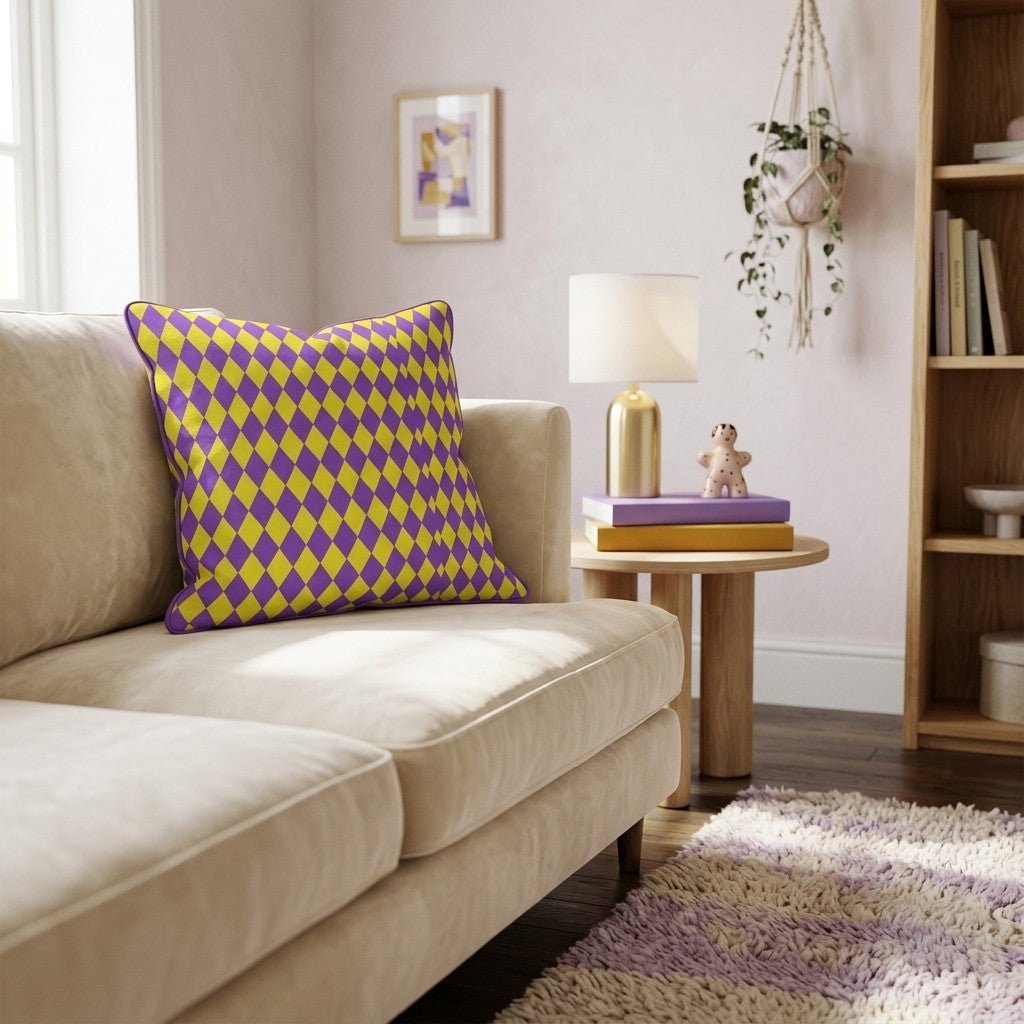 Purple Gold Harlequin Throw Pillow - Hillcroft Home