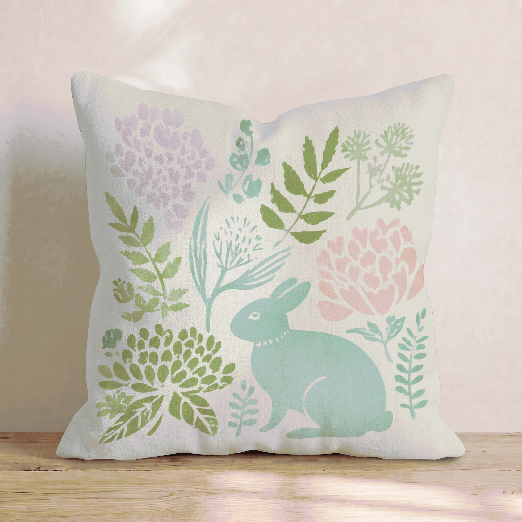 Rabbit Garden Throw Pillow - Hillcroft Home