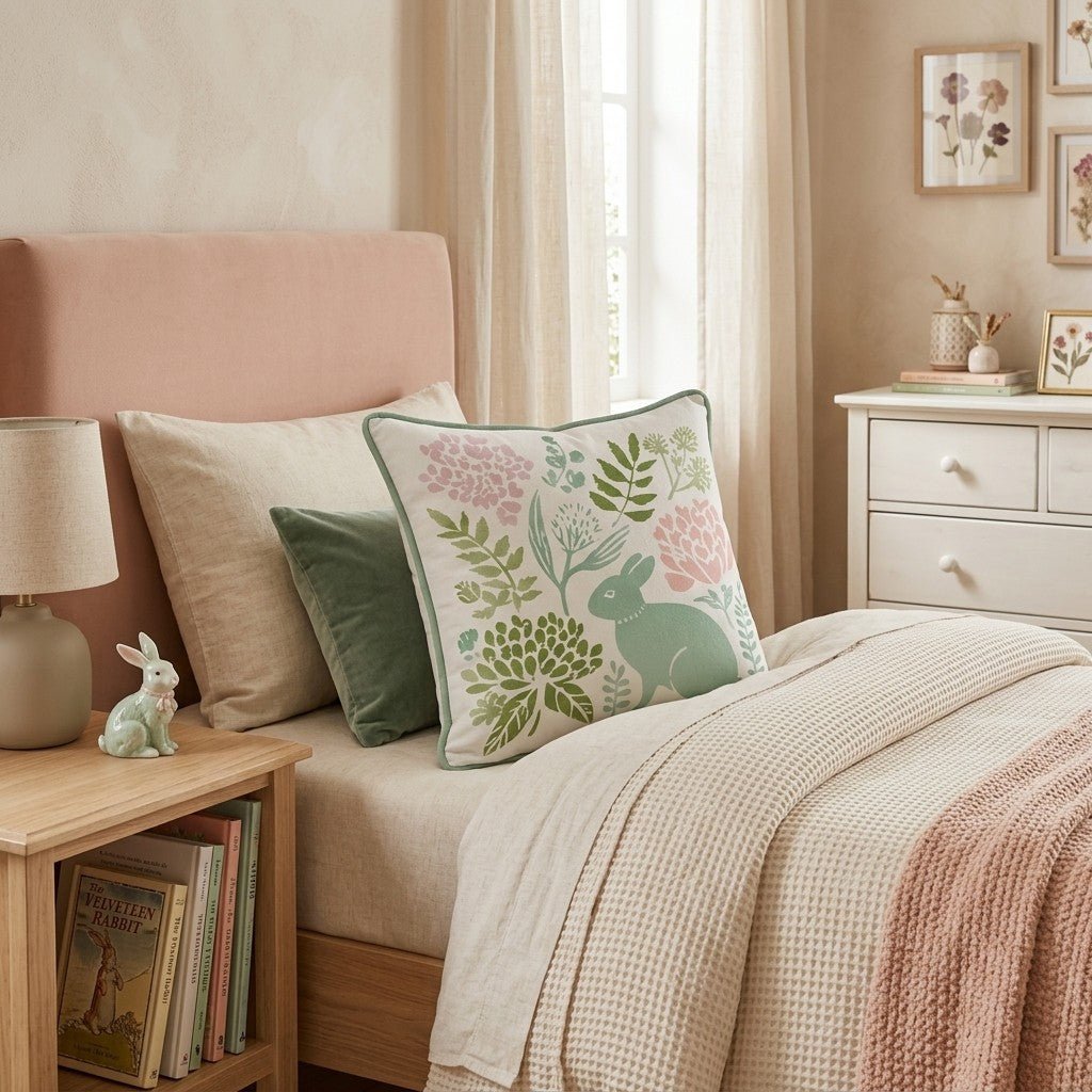Rabbit Garden Throw Pillow - Hillcroft Home