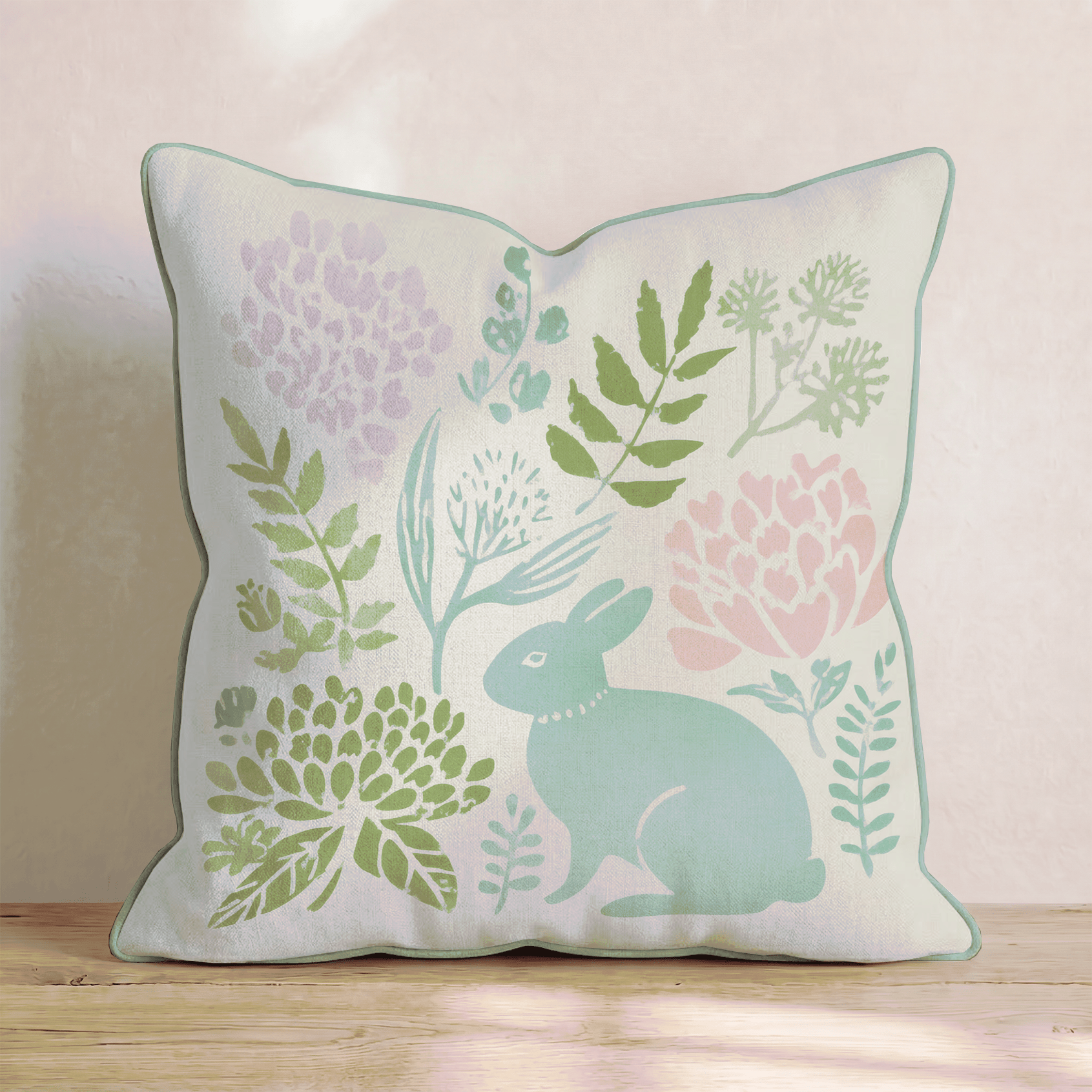 Rabbit Garden Throw Pillow - Hillcroft Home