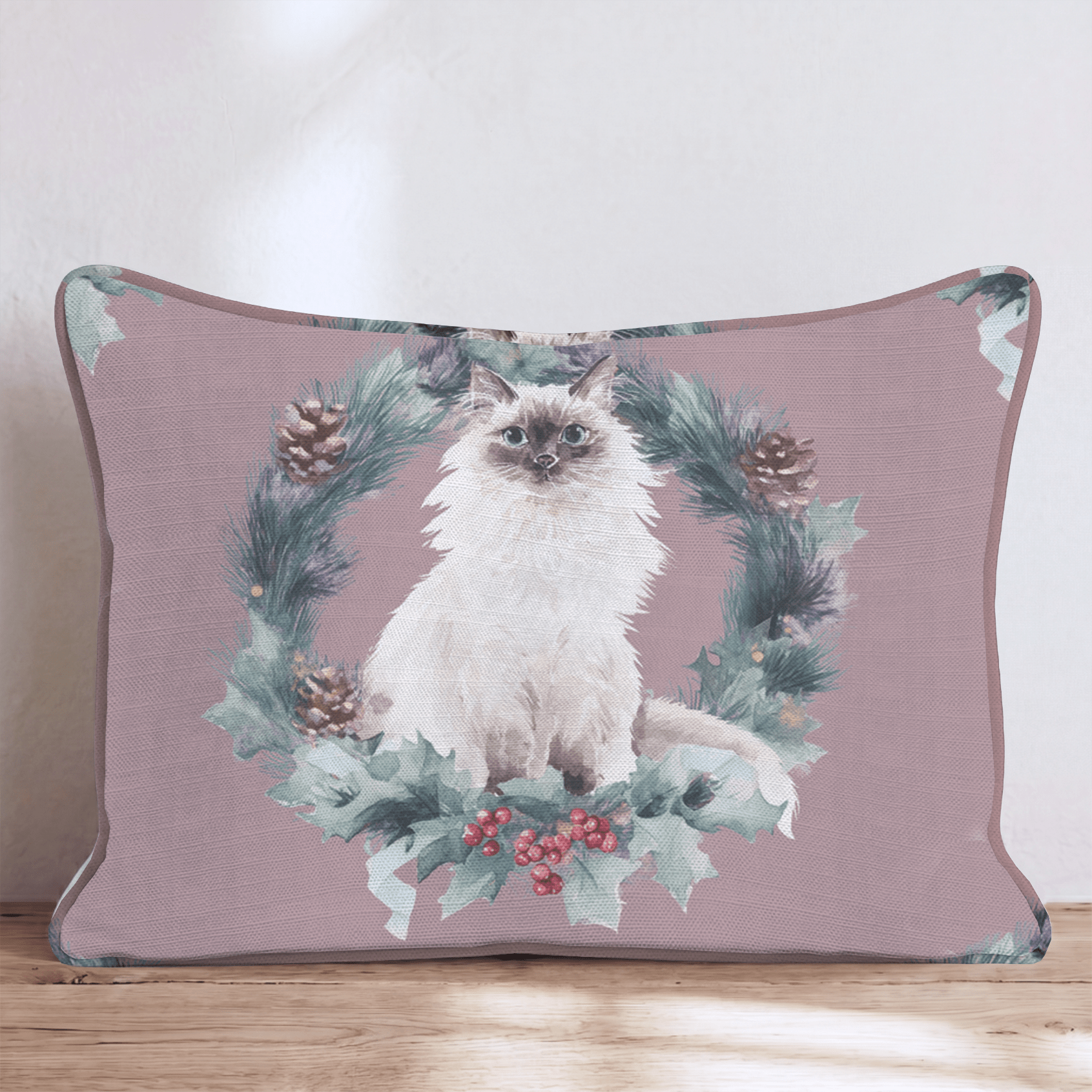 Ragdoll Pinecone Wreath Throw Pillow - Hillcroft Home