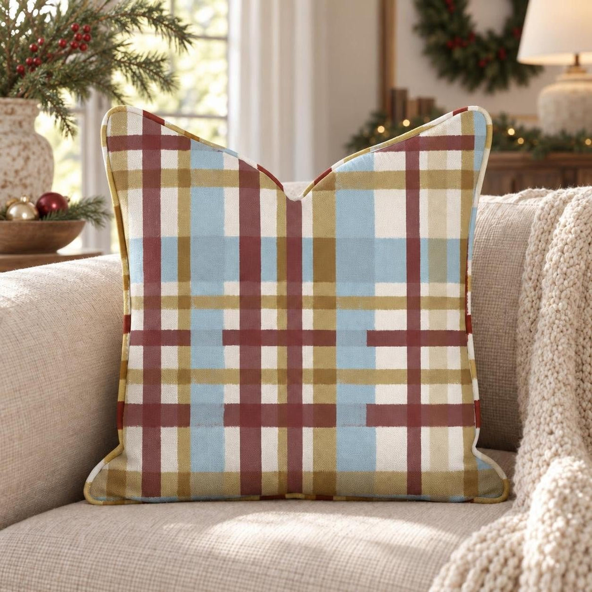 Railway Check Throw Pillow throw pillow - Hillcroft Home