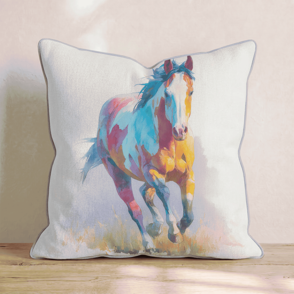 Rainbow Gallop Watercolor Throw Pillow - Hillcroft Home