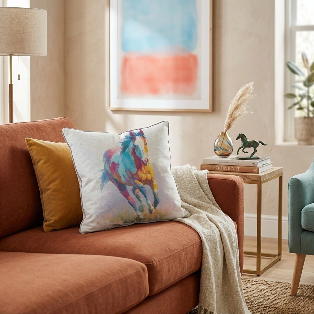 Rainbow Gallop Watercolor Throw Pillow - Hillcroft Home