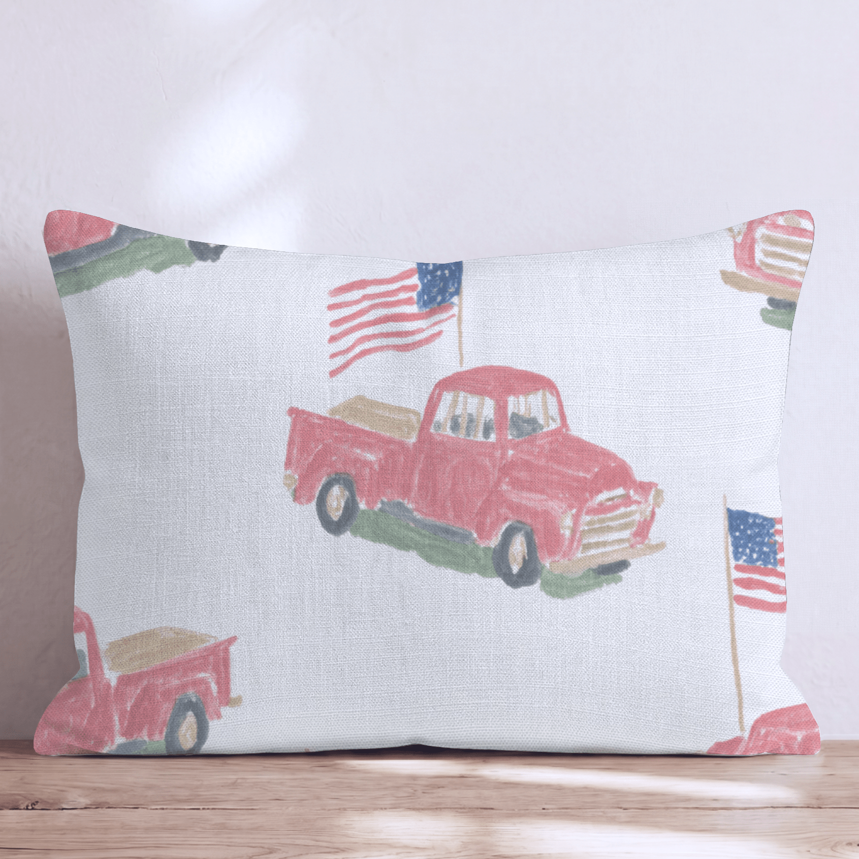Red Americana Trucks Throw Pillow - Hillcroft Home