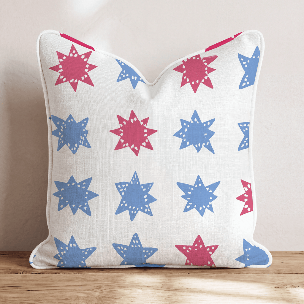 Red and Blue Stars Throw Pillow - Hillcroft Home
