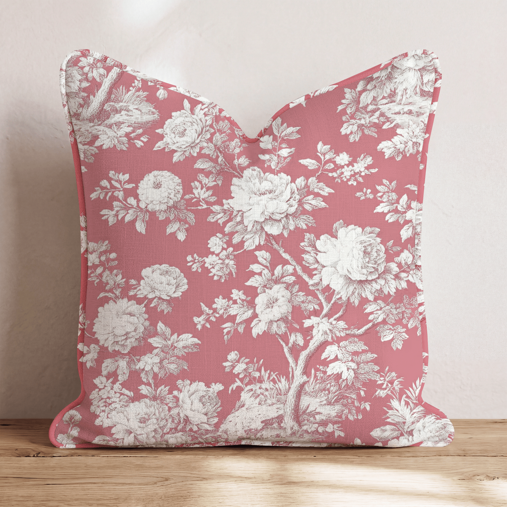 Red and White Toile Throw Pillow - Hillcroft Home