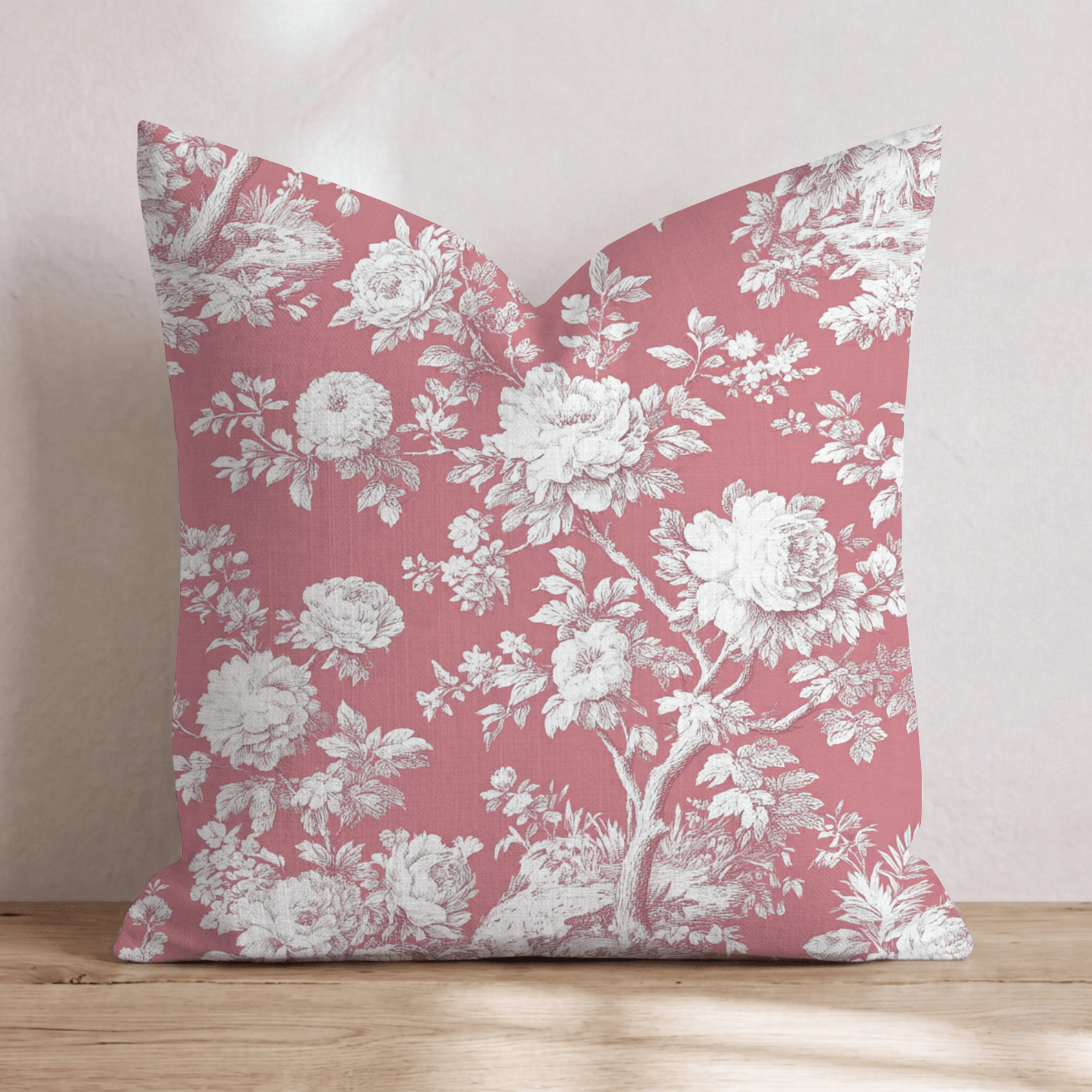 Red and White Toile Throw Pillow - Hillcroft Home