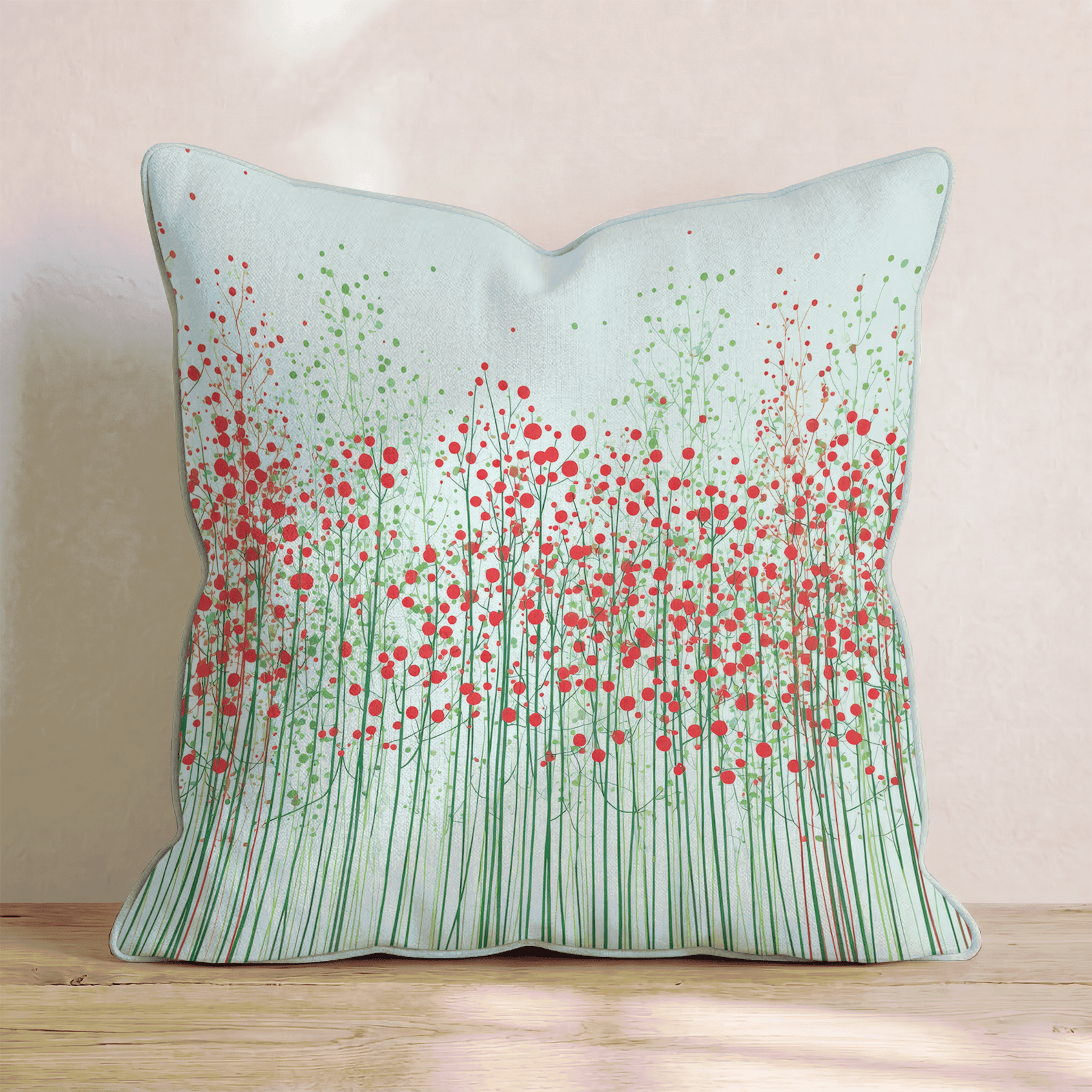 Red Berry Stems Throw Pillow - Hillcroft Home