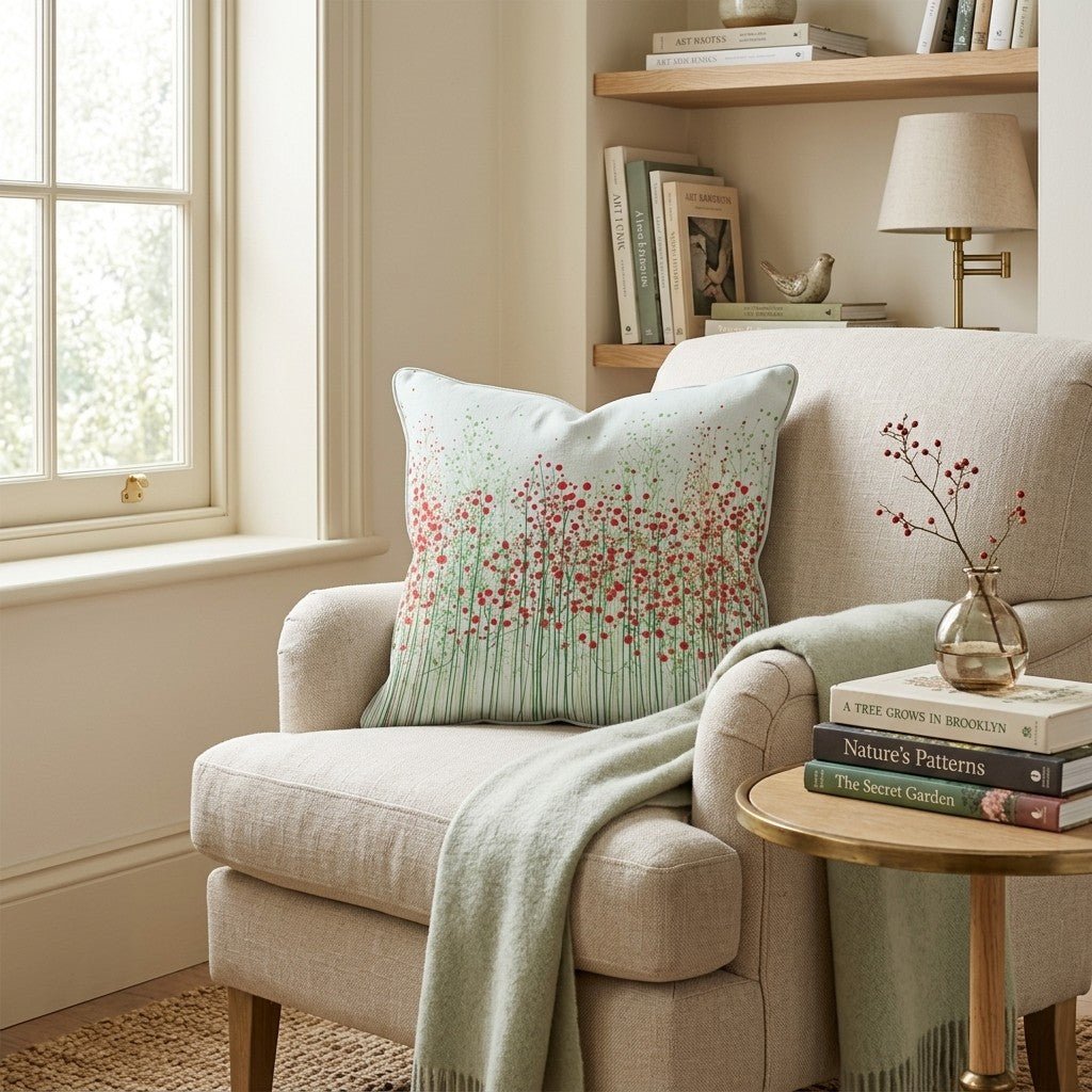 Red Berry Stems Throw Pillow - Hillcroft Home