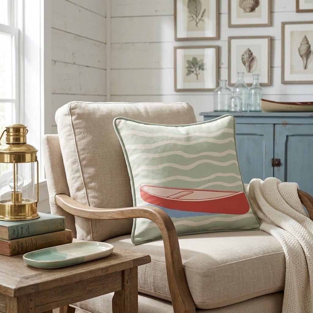 Red Canoe Throw Pillow - Hillcroft Home
