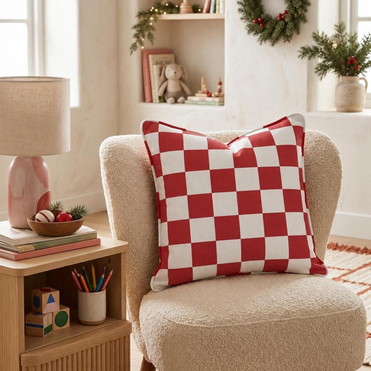 Red Checkered Throw Pillow throw pillow - Hillcroft Home