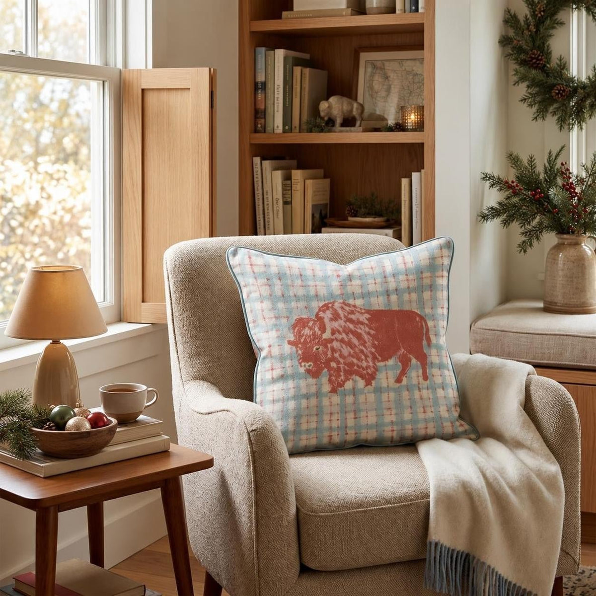 Red Christmas Buffalo Throw Pillow throw pillow - Hillcroft Home
