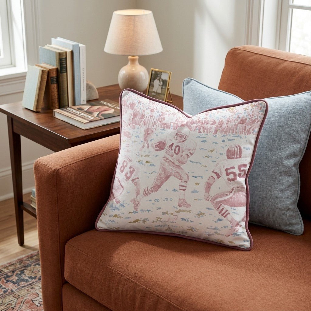 Red Football Scene Throw Pillow - Hillcroft Home
