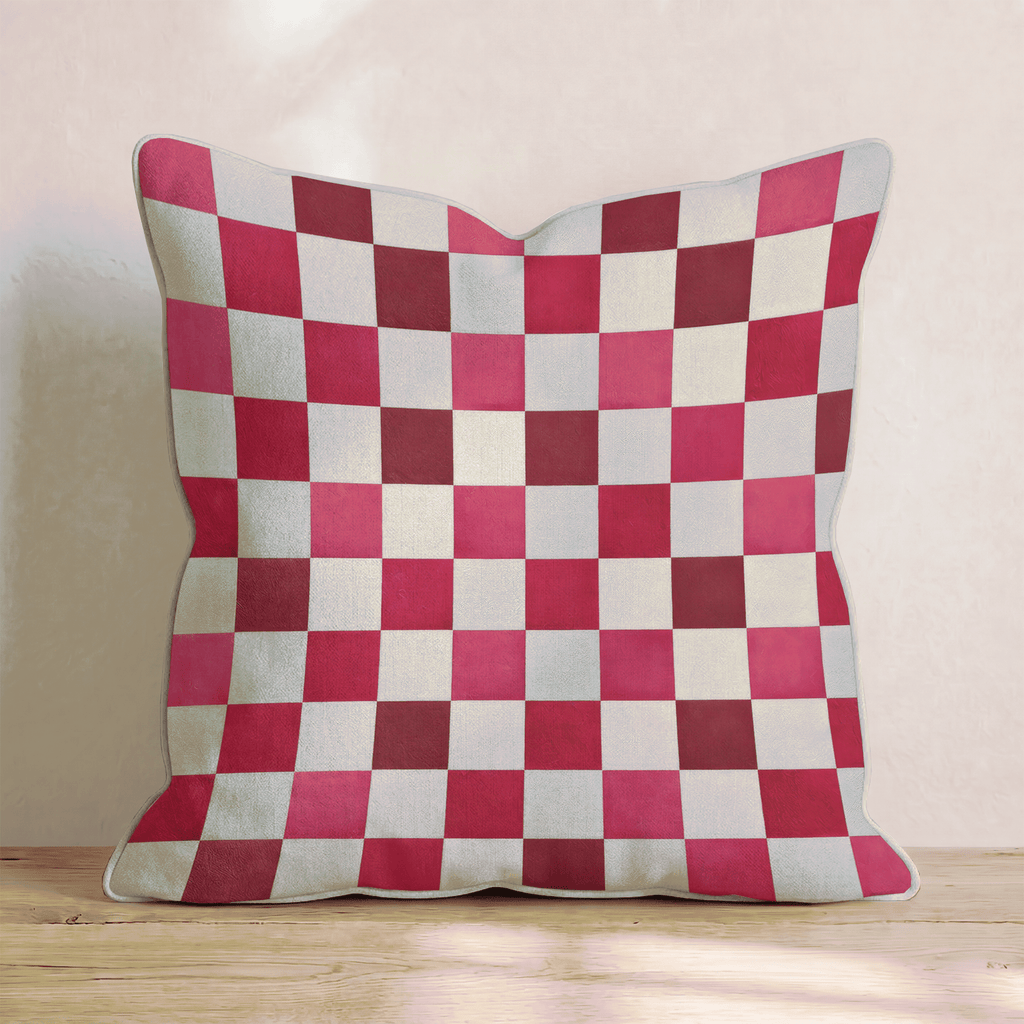 Red Multi Checker Throw Pillow - Hillcroft Home