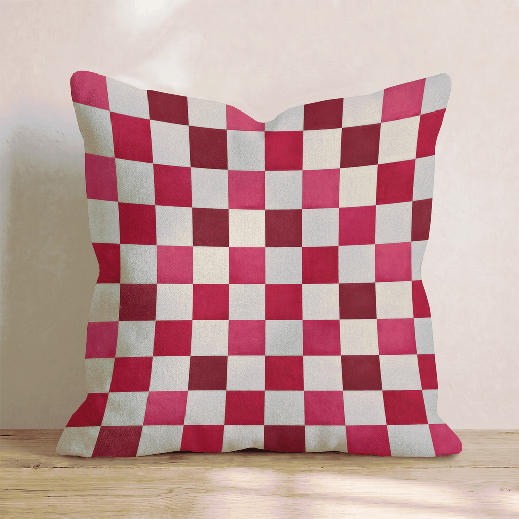 Red Multi Checker Throw Pillow - Hillcroft Home