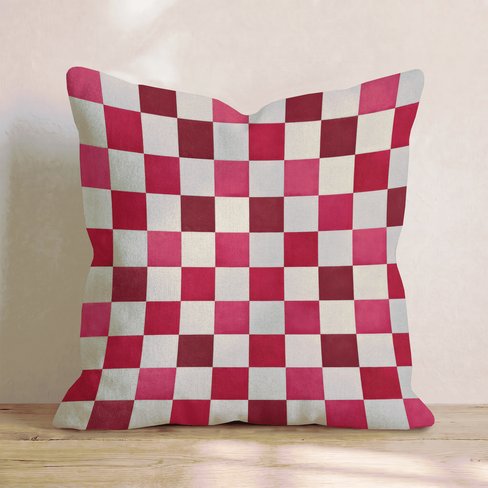 Red Multi Checker Throw Pillow - Hillcroft Home