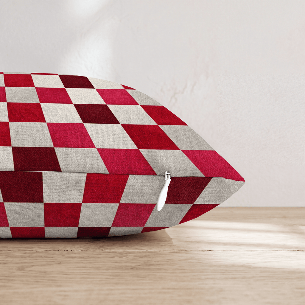 Red Multi Checker Throw Pillow - Hillcroft Home