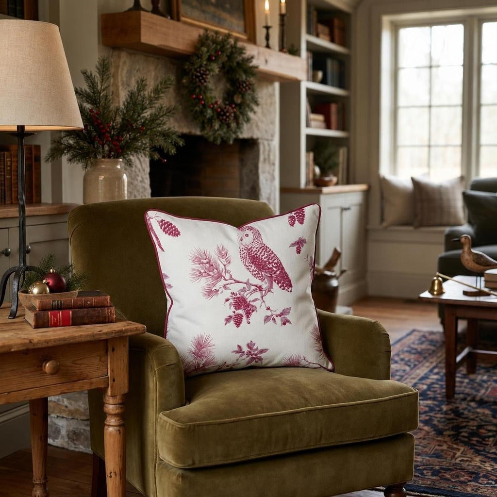 Red Owl Toile Throw Pillow throw pillow - Hillcroft Home