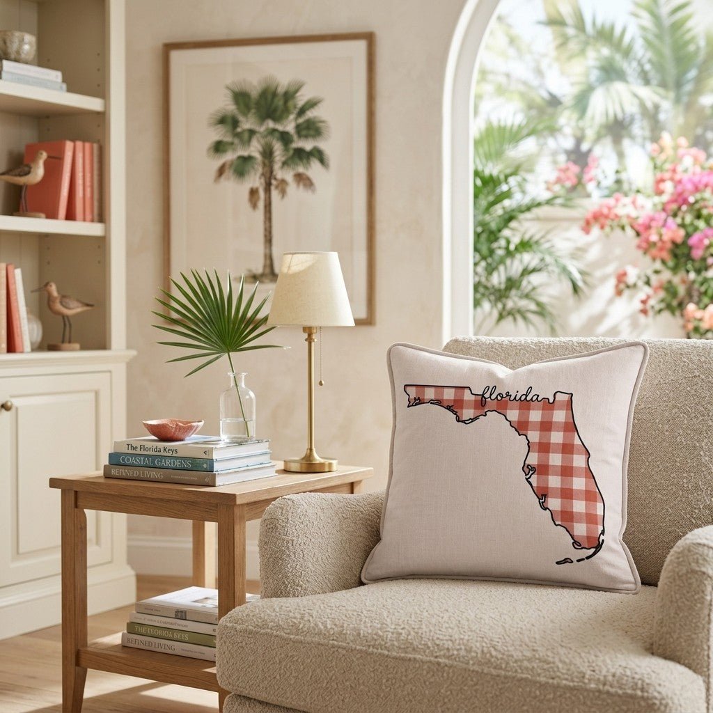 Red Plaid Florida Throw Pillow - Hillcroft Home