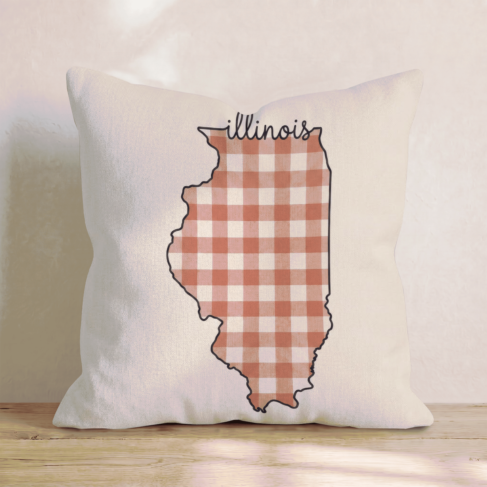 Red Plaid Illinois Throw Pillow - Hillcroft Home