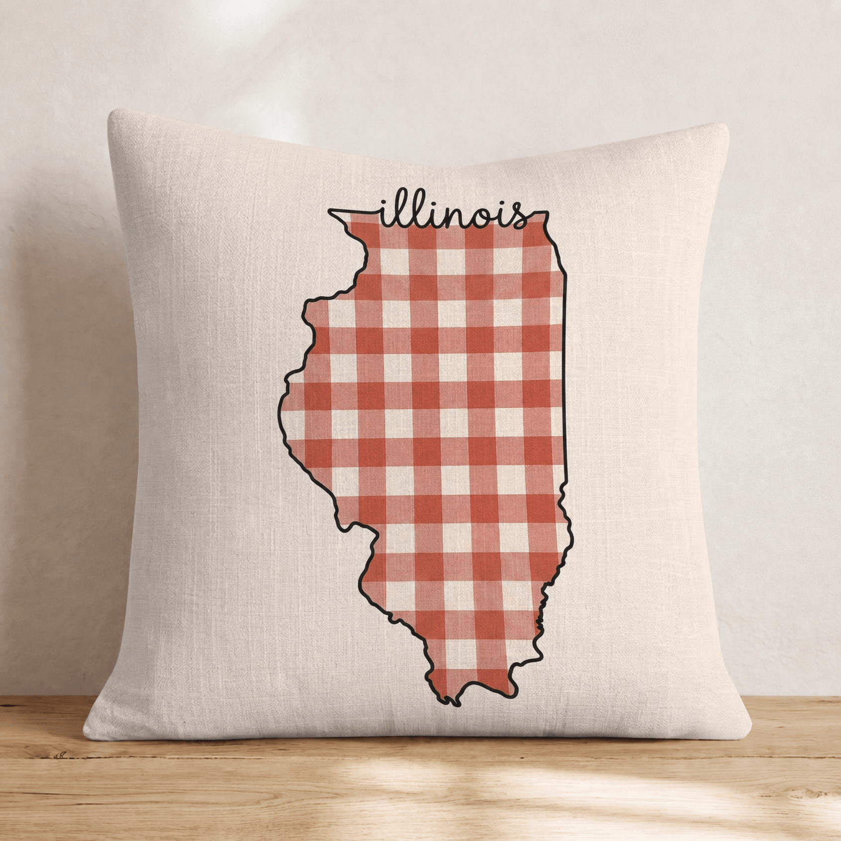 Red Plaid Illinois Throw Pillow - Hillcroft Home