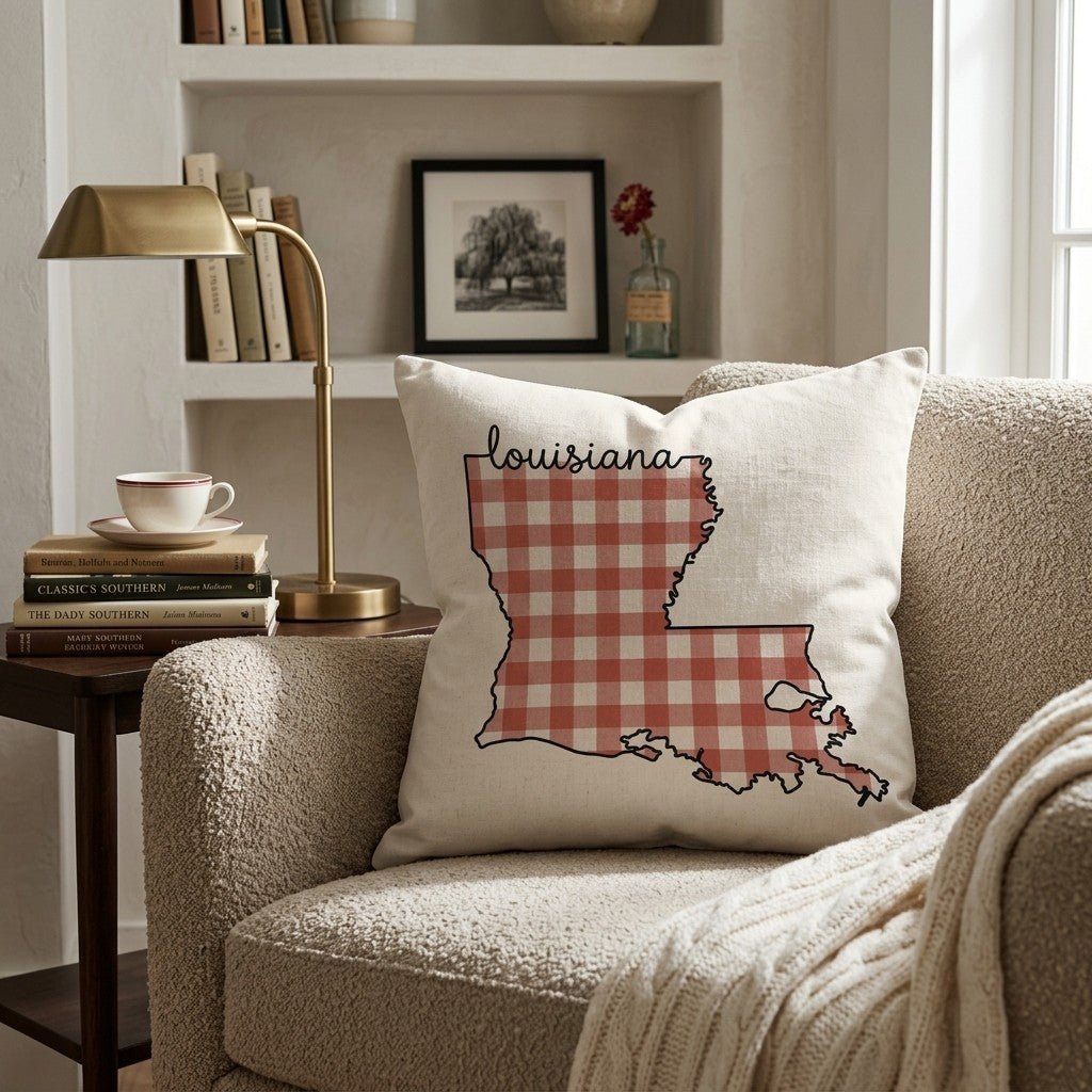 Red Plaid Louisiana Throw Pillow - Hillcroft Home