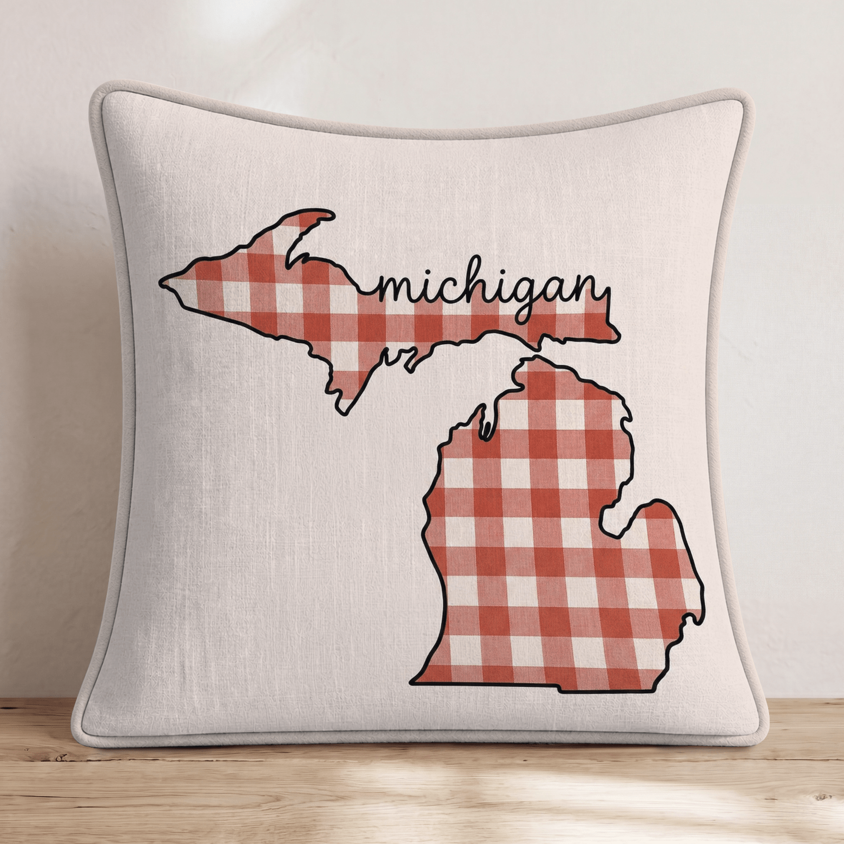 Red Plaid Michigan Throw Pillow - Hillcroft Home