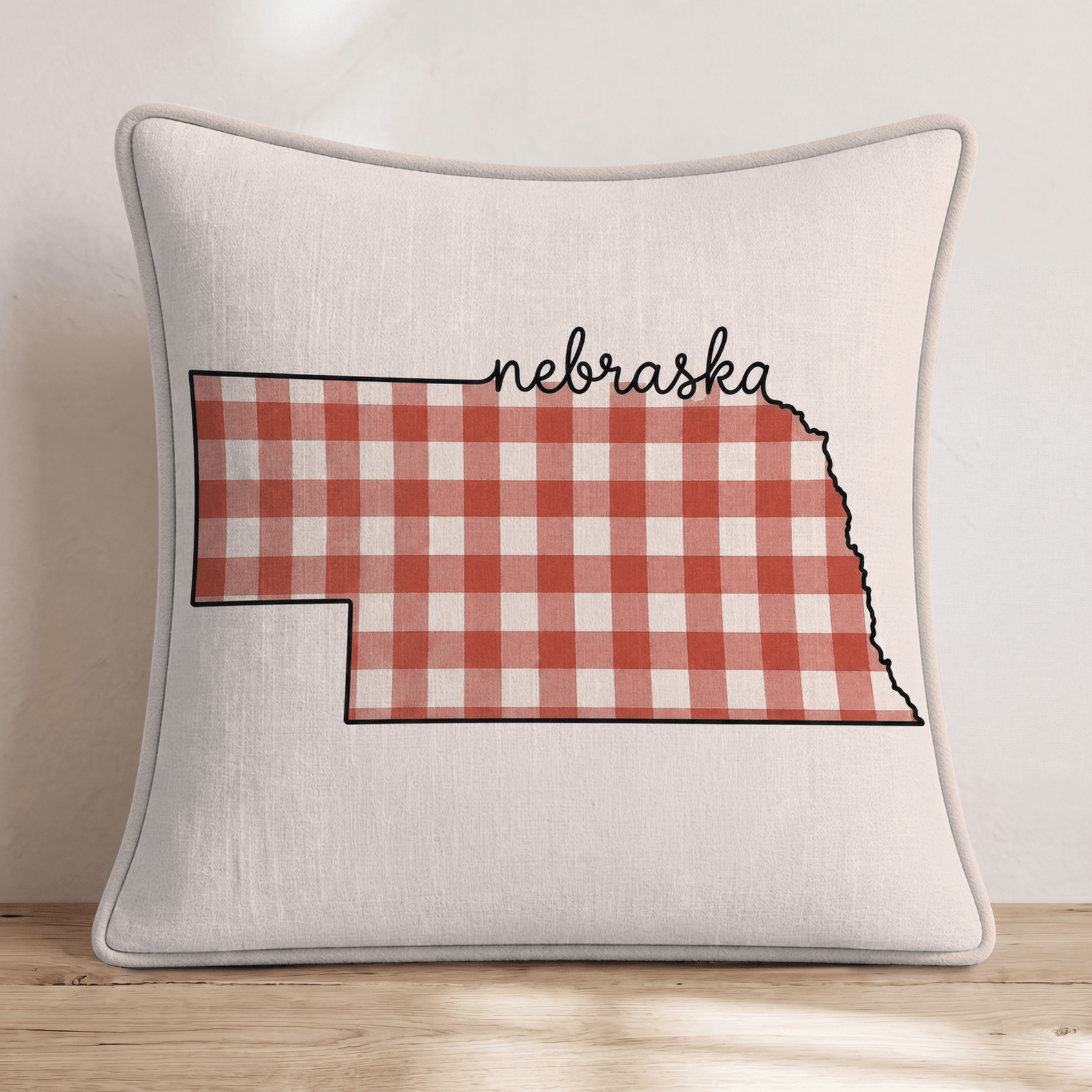 Red Plaid Nebraska Throw Pillow - Hillcroft Home