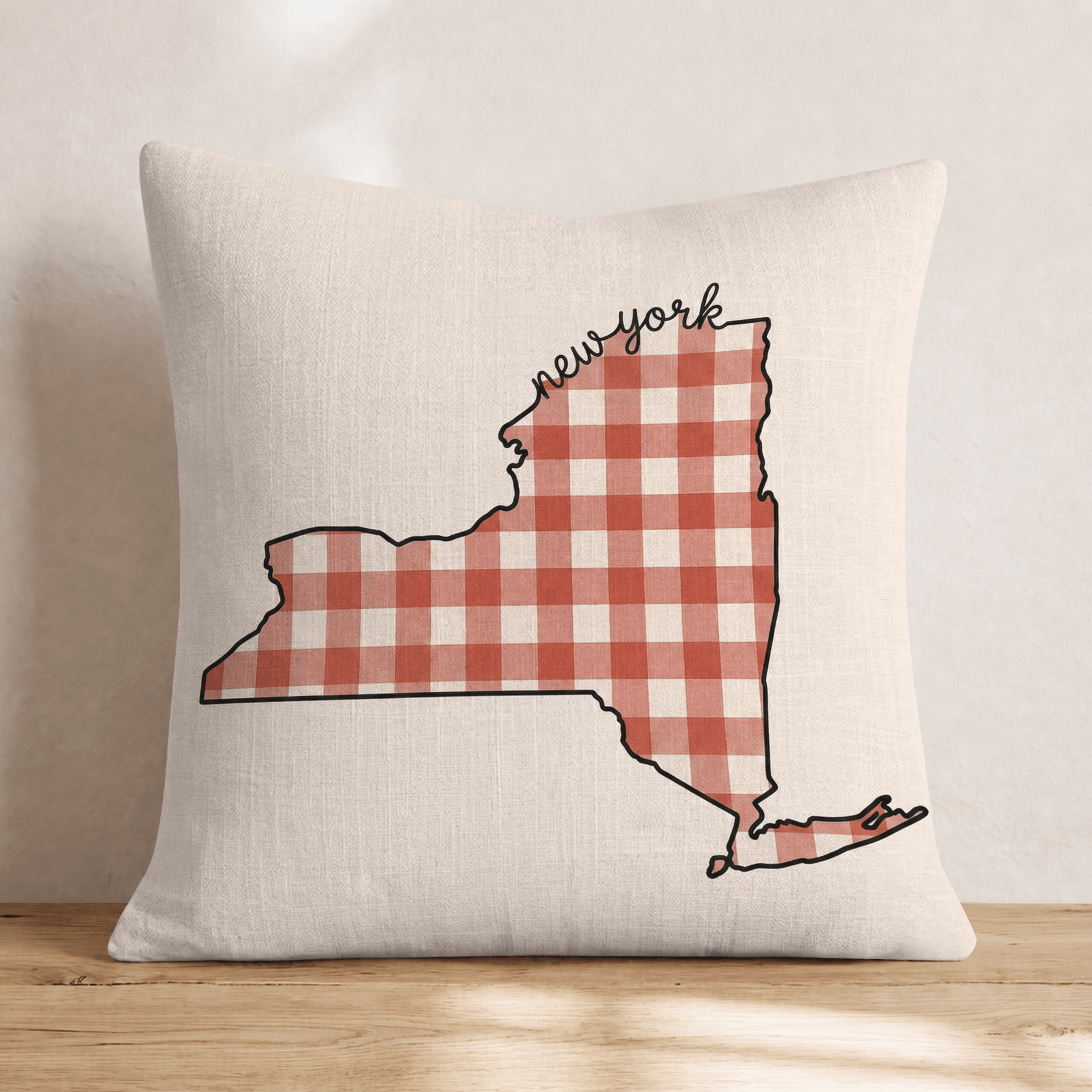 Red Plaid New York Throw Pillow - Hillcroft Home