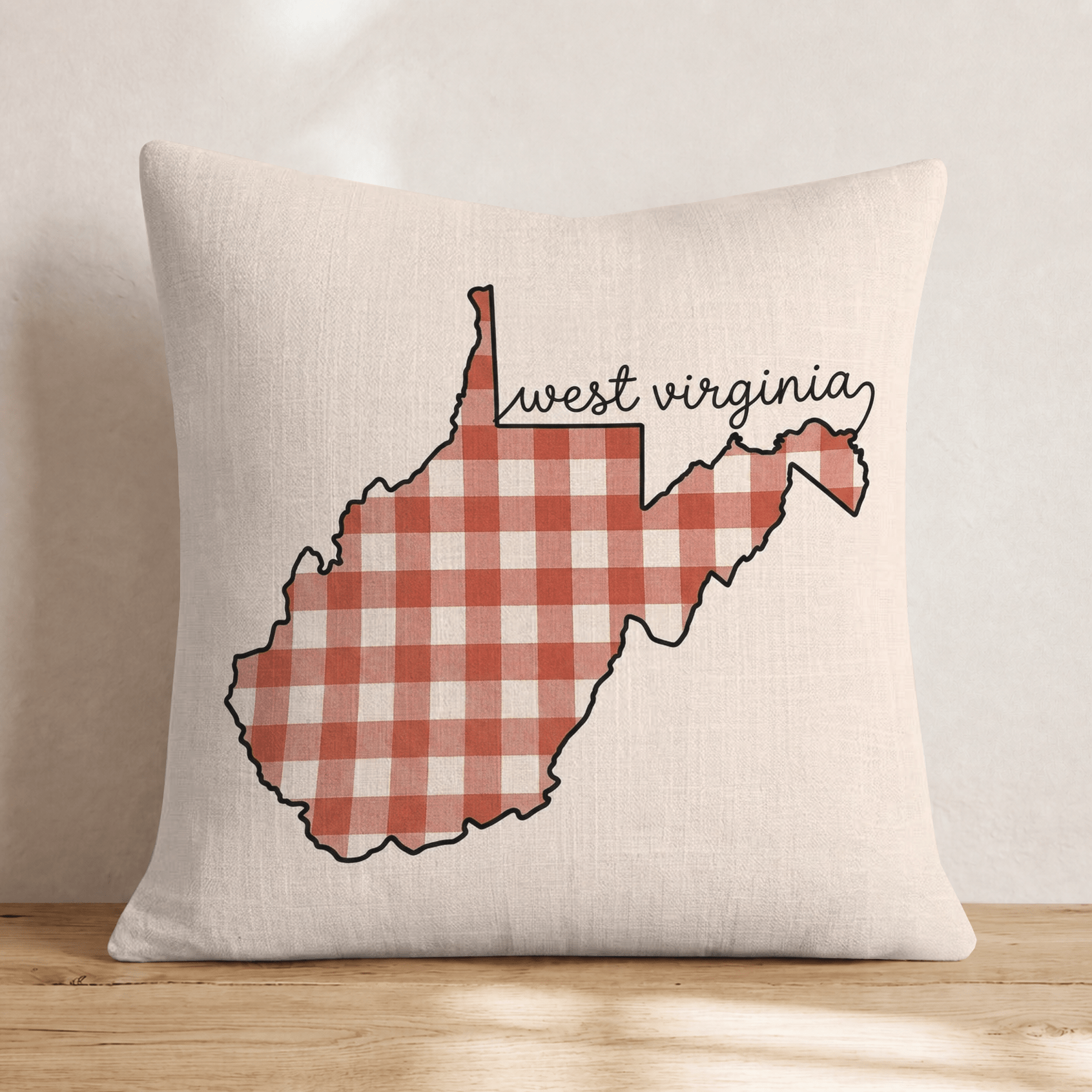 Red Plaid West Virginia Throw Pillow - Hillcroft Home
