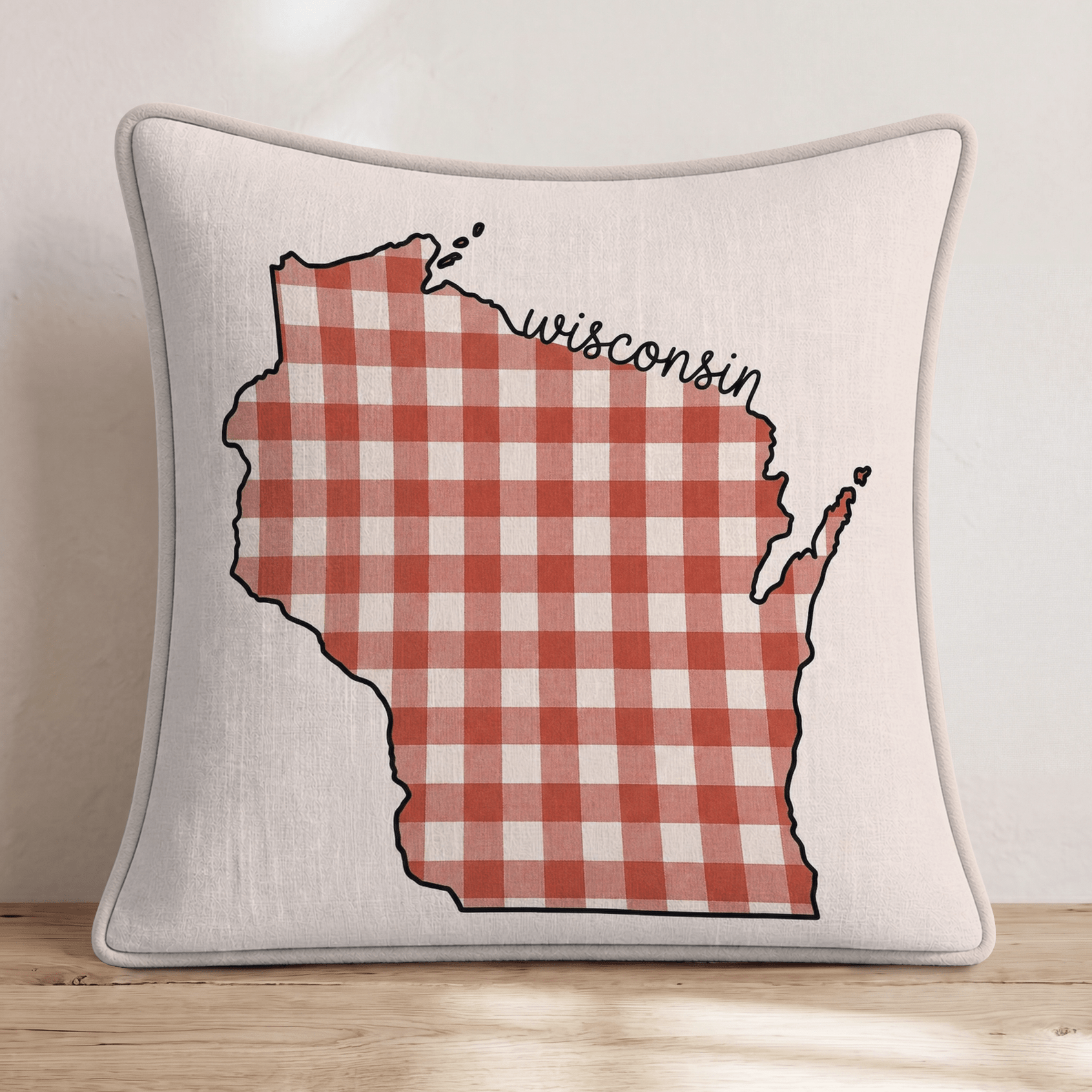 Red Plaid Wisconsin Throw Pillow - Hillcroft Home