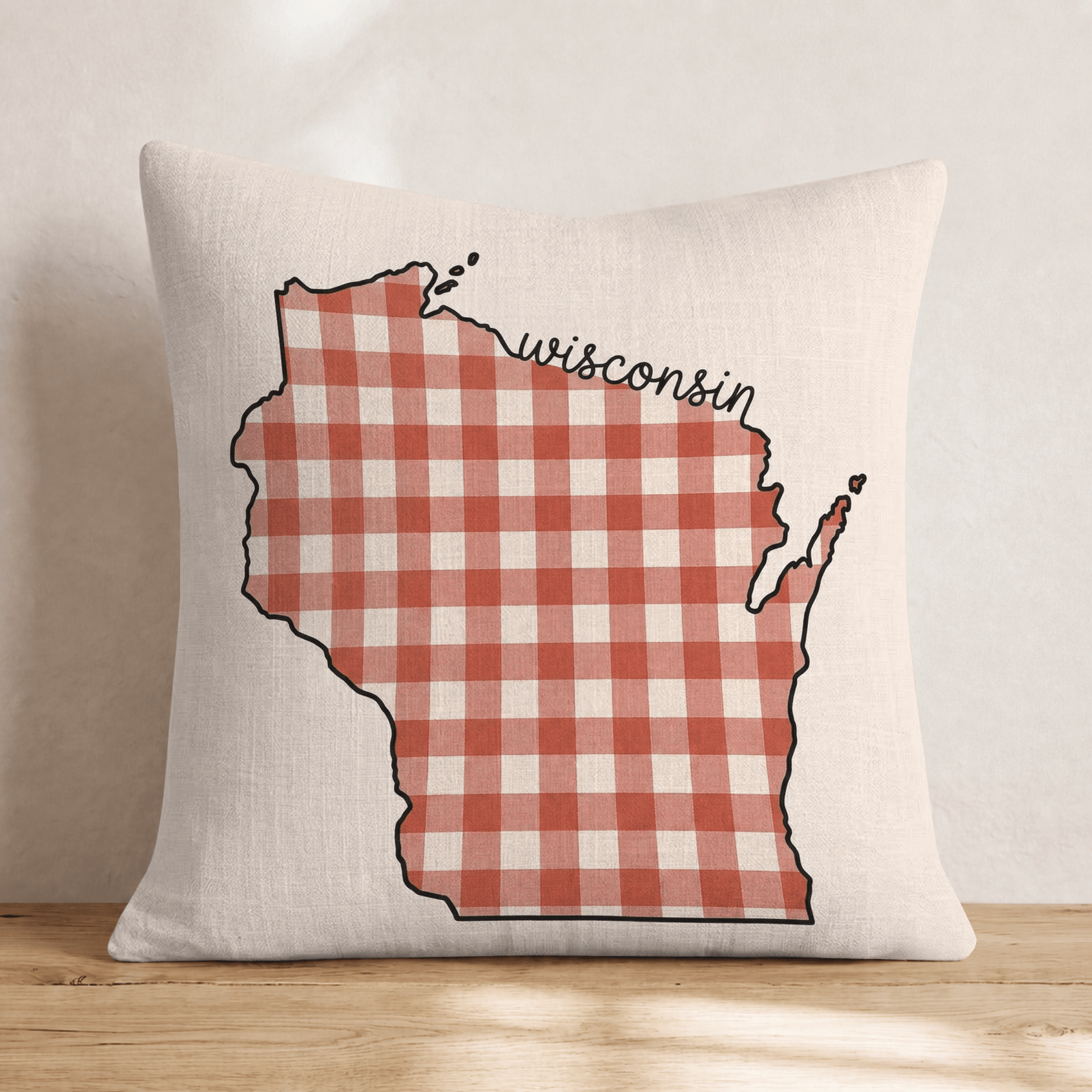 Red Plaid Wisconsin Throw Pillow - Hillcroft Home