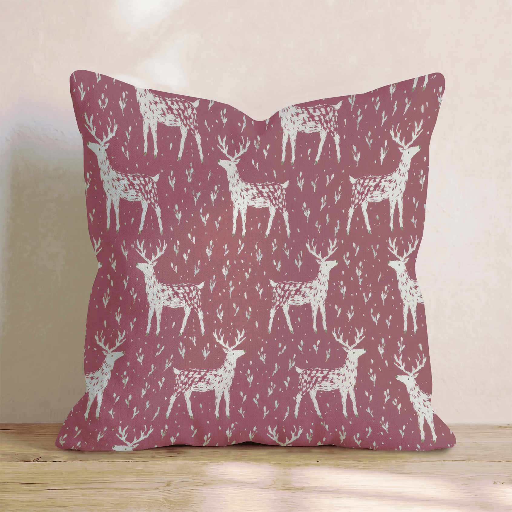 Red Reindeer Pattern Throw Pillow - Hillcroft Home