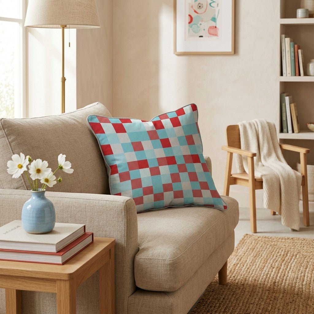 Red Sky Pixel Check Throw Pillow - Hillcroft Home