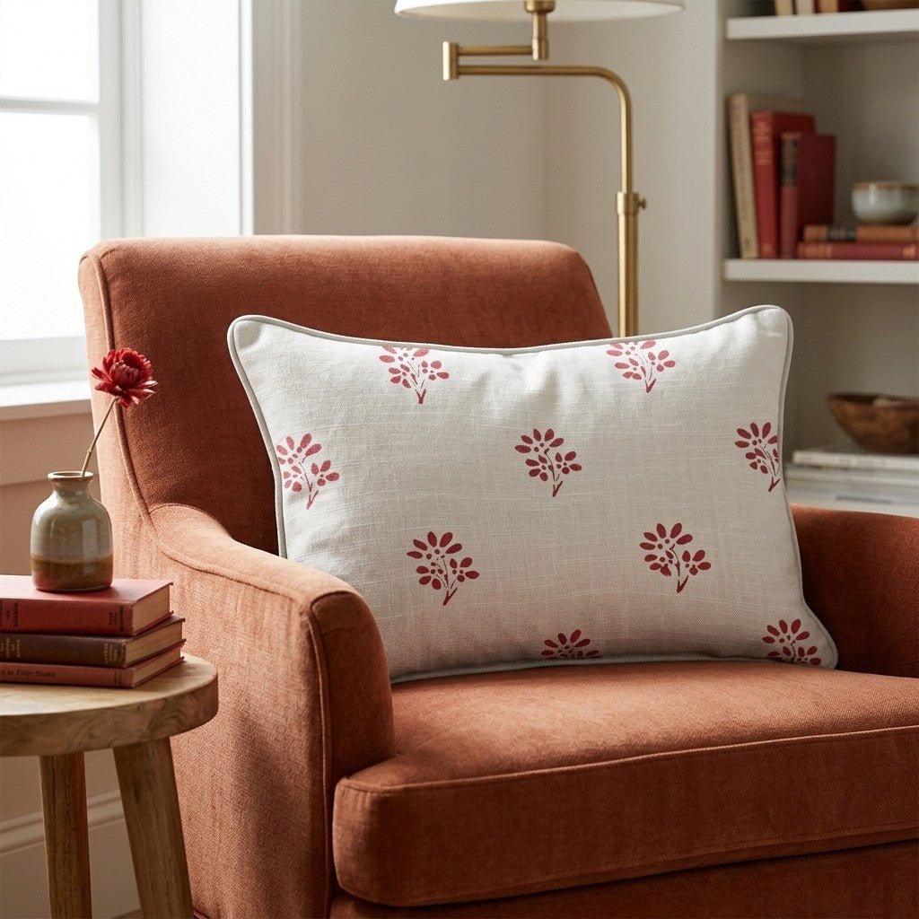 Red Stamps Throw Pillow - Hillcroft Home