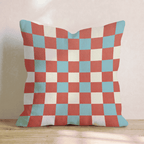 Red Teal Retro Check Throw Pillow - Hillcroft Home