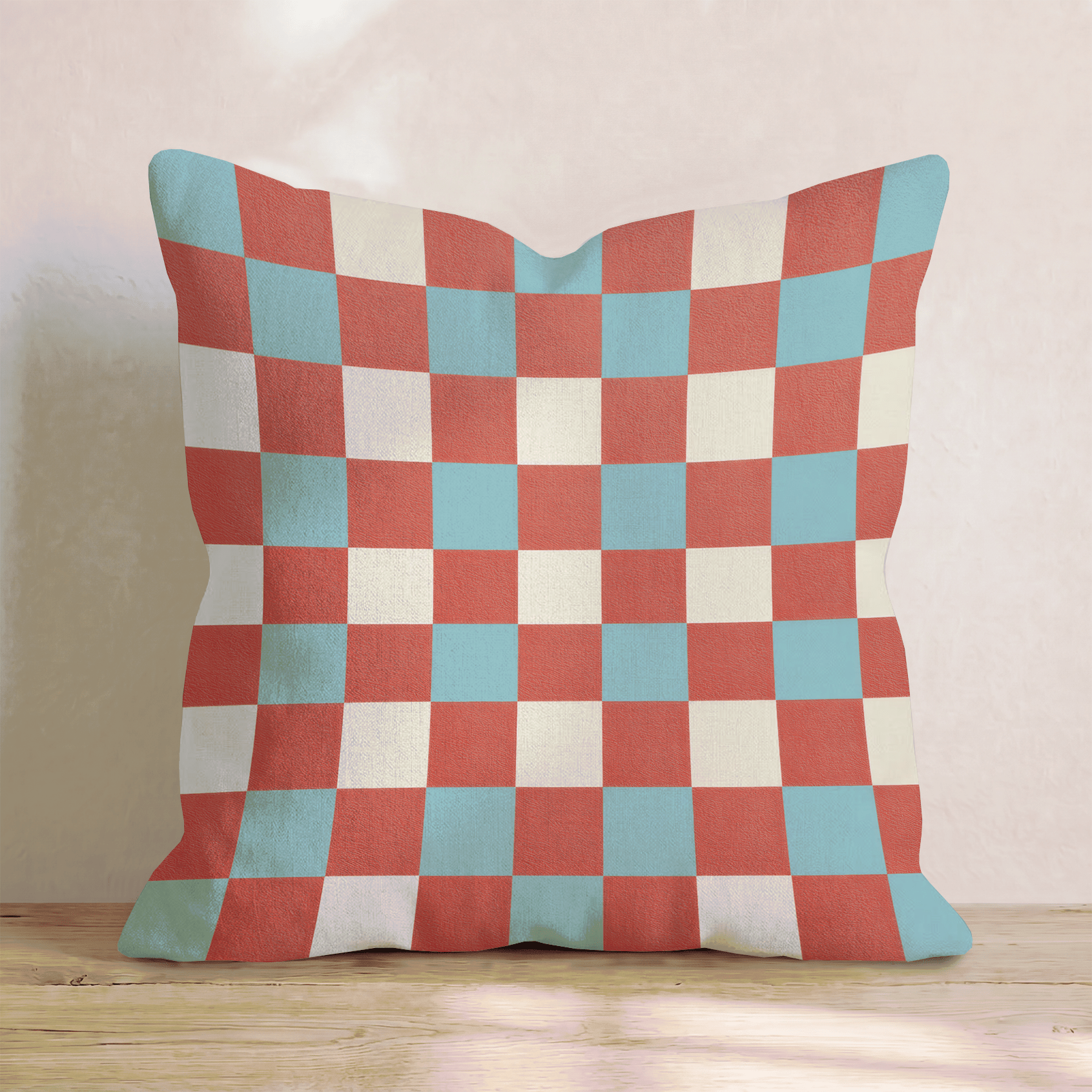Red Teal Retro Check Throw Pillow - Hillcroft Home