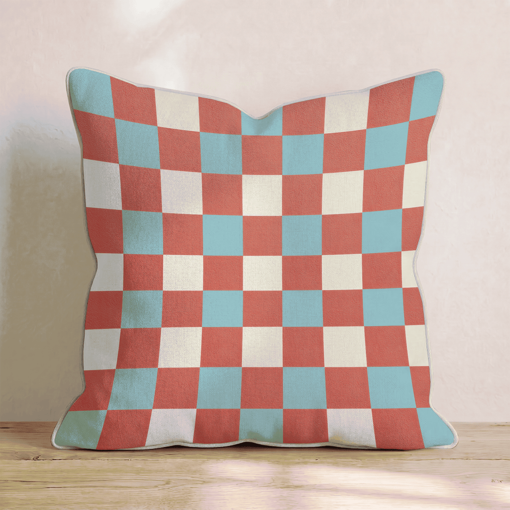 Red Teal Retro Check Throw Pillow - Hillcroft Home