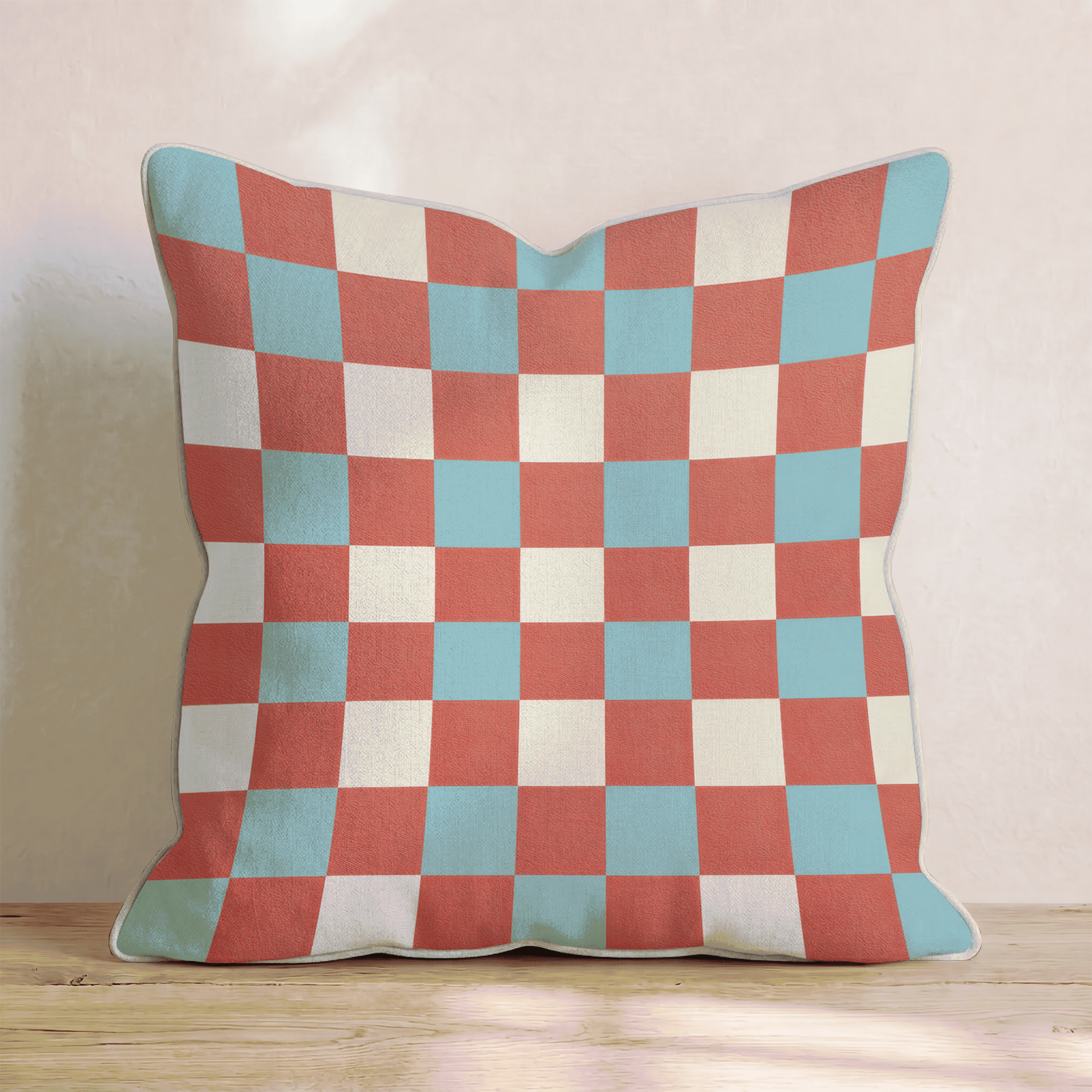 Red Teal Retro Check Throw Pillow - Hillcroft Home