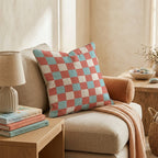 Red Teal Retro Check Throw Pillow - Hillcroft Home