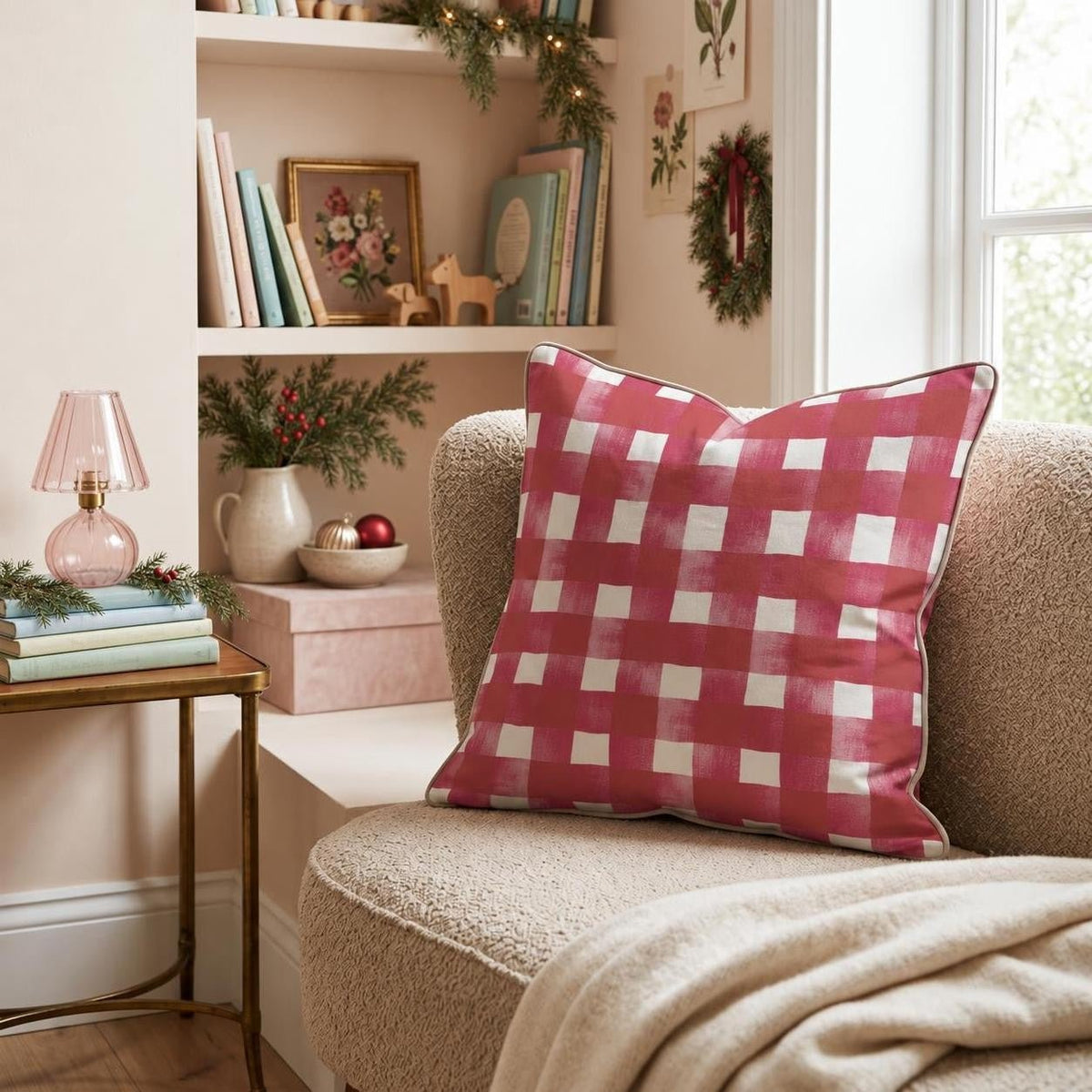 Red & White Buffalo Throw Pillow throw pillow - Hillcroft Home