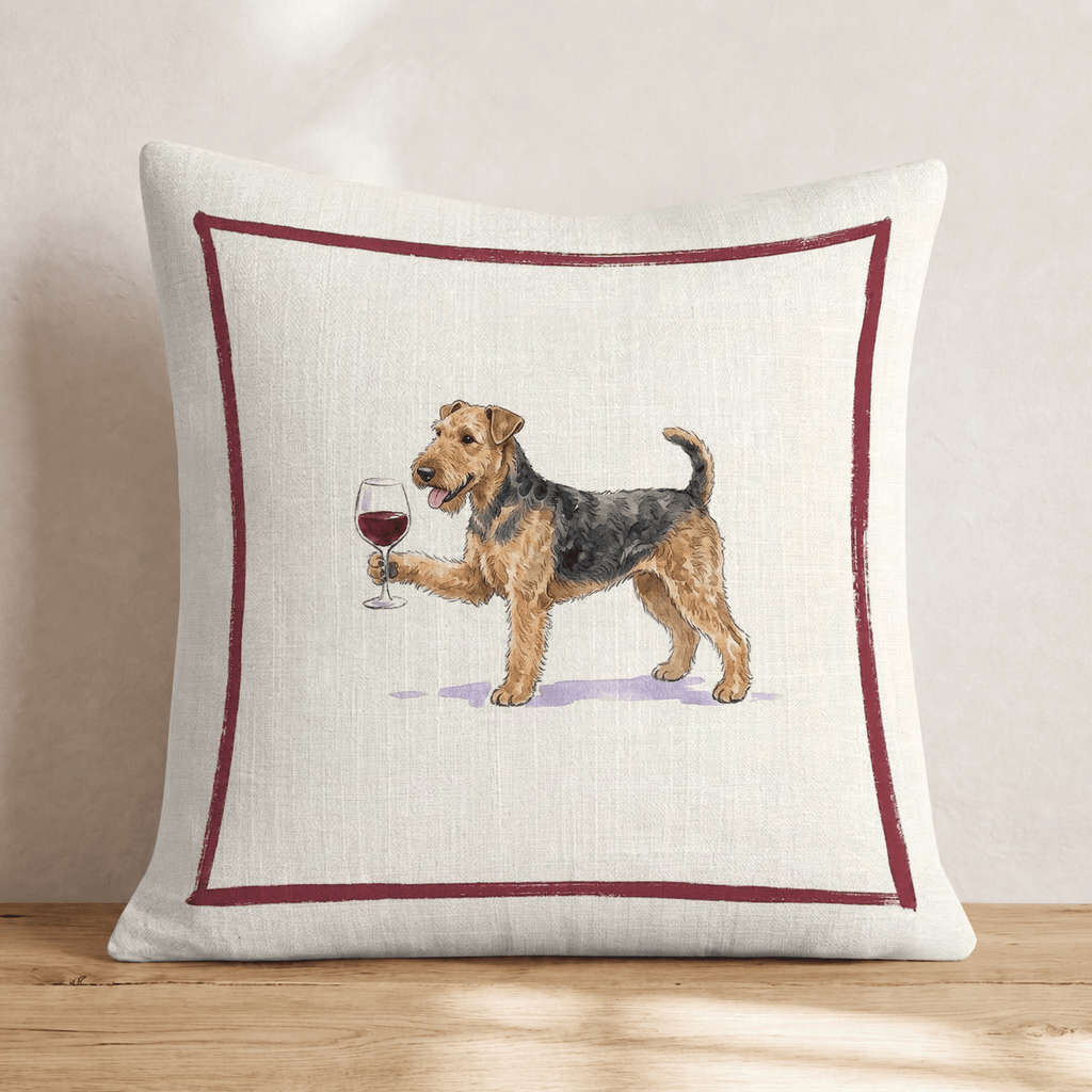 Red Wine Airedale Throw Pillow - Hillcroft Home