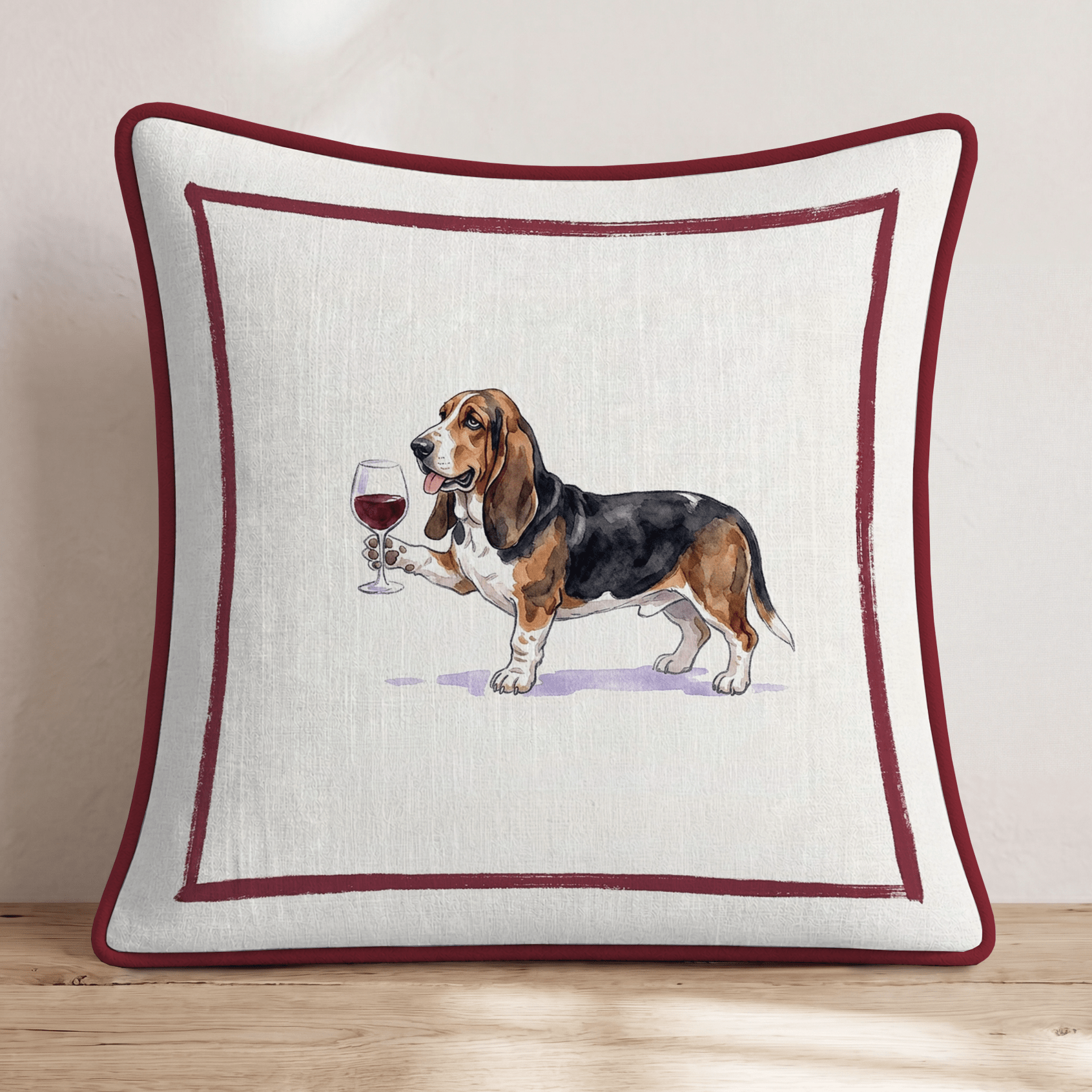 Red Wine Basset Hound Throw Pillow - Hillcroft Home