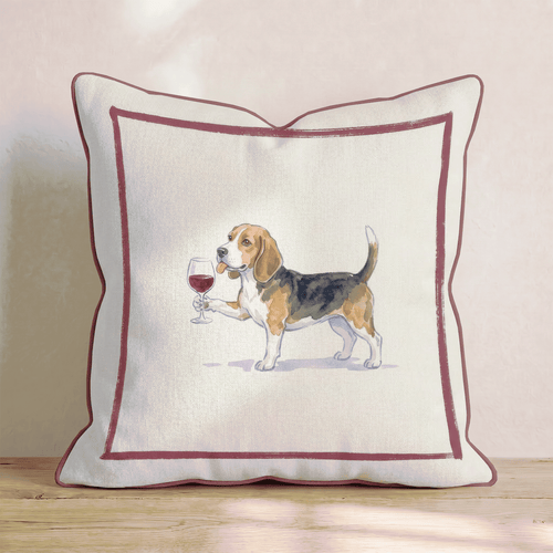Red Wine Beagle Throw Pillow - Hillcroft Home